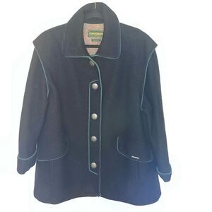 Geiger Women's Blue Boiled Wool Jacket Size 36 Shawl Collar Mid-Length